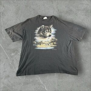 Vintage Wolf Shirt Mens XXL Black‎ 90s Thunder Nature 3d Emblem Style Scenery